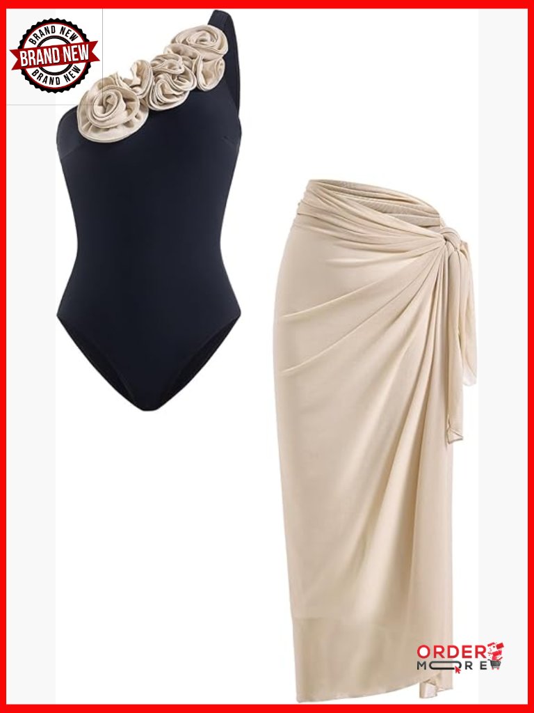 One Shoulder Bathing Suit With Cover Up Skirt